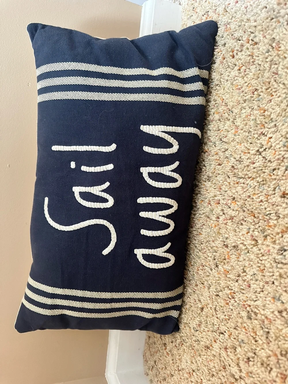 Coastal 14”x18” navy and cream lumbar accent pillow